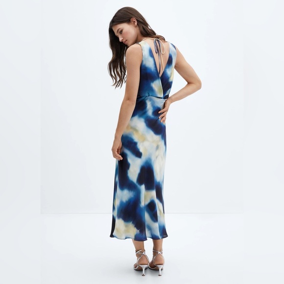 NWT MNG Mango Gradient V-Neck Sleeveless Satin Slip Midi/Maxi Dress Night Blue M - Picture 2 of 16